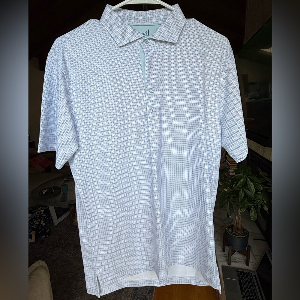 johnnie-O White and Blue Checkered Polo Shirt